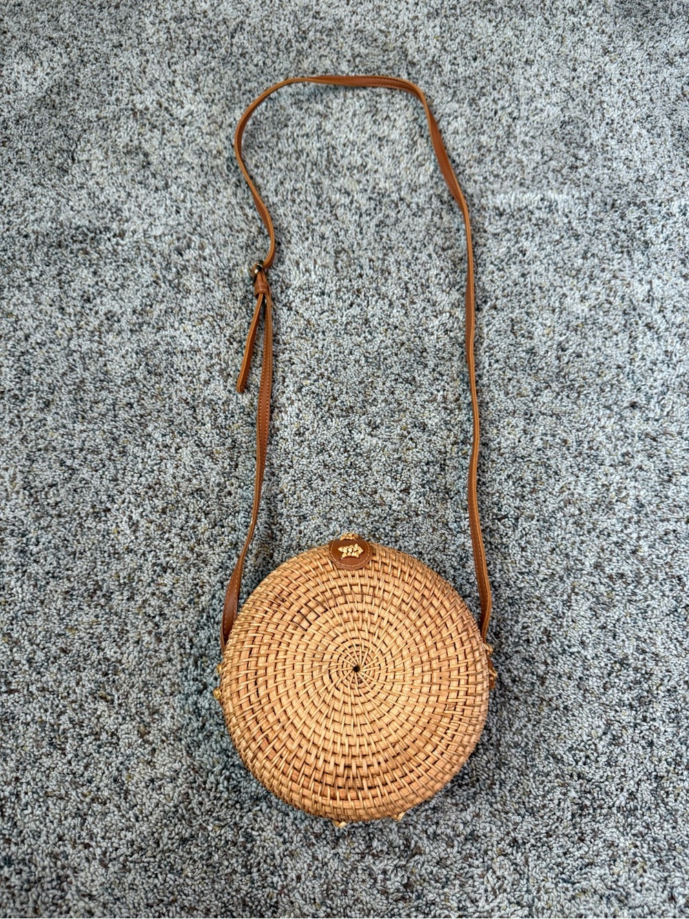 Circle Straw Crossbody Handbag Purse Round Rattan Fabric Natural Wicker Boho Bag